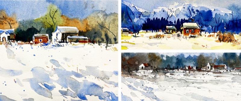 After Work: Ein Motiv - Mehrere Umsetzungen: Winterlandschaft in Aquarell
