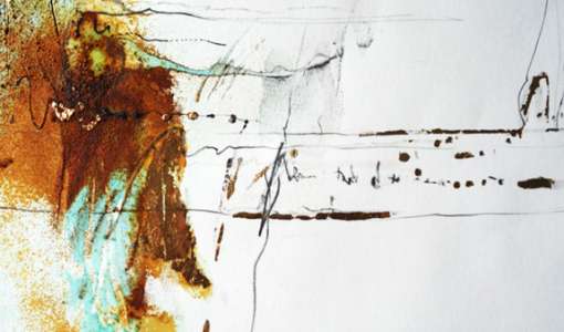 Acrylmalerei mit Rost, Gold und Schrift